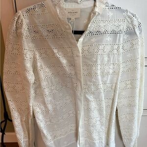 Sezane Cream Lace Button-Up Jacket